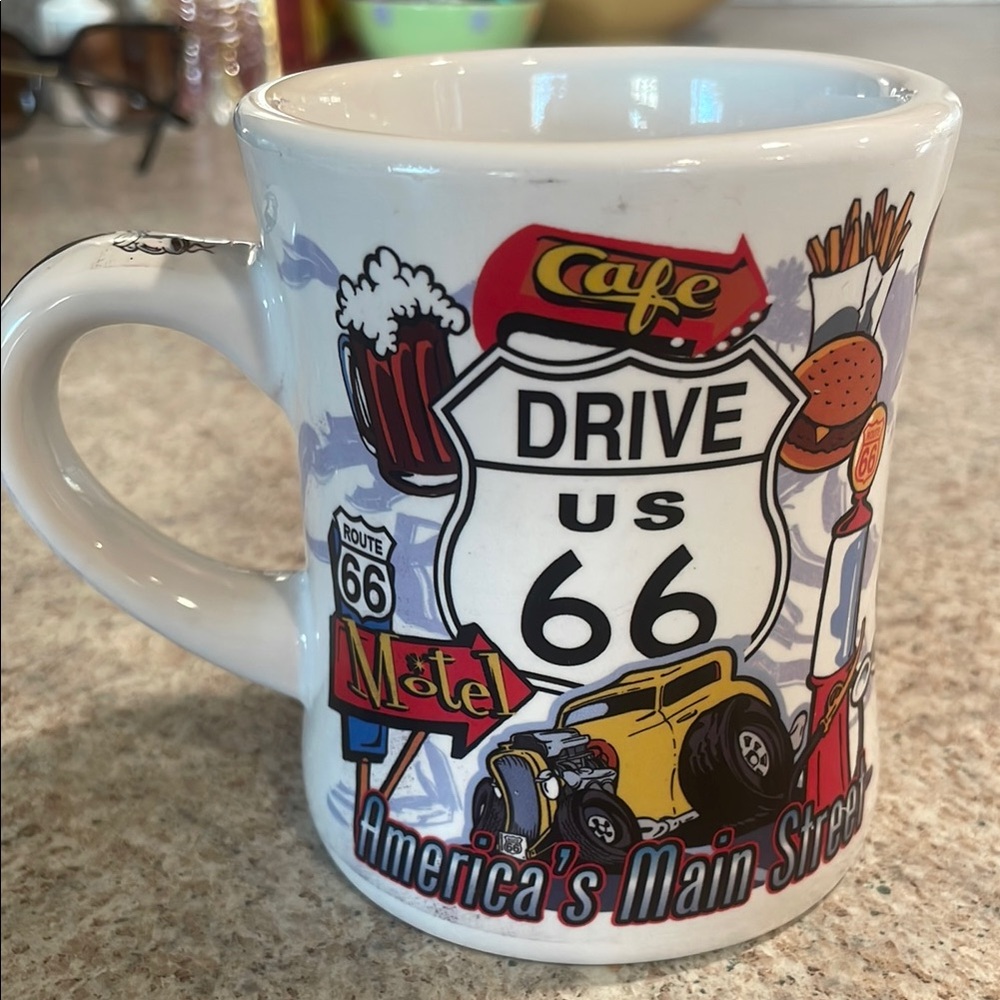 Route 66 Themed White Ceramic Mug